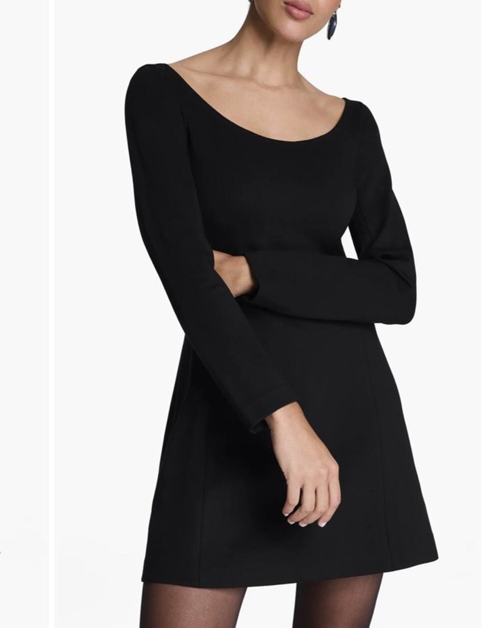 Nwt Spanx black solid round neck long sleeve zip short dress Size M Regular